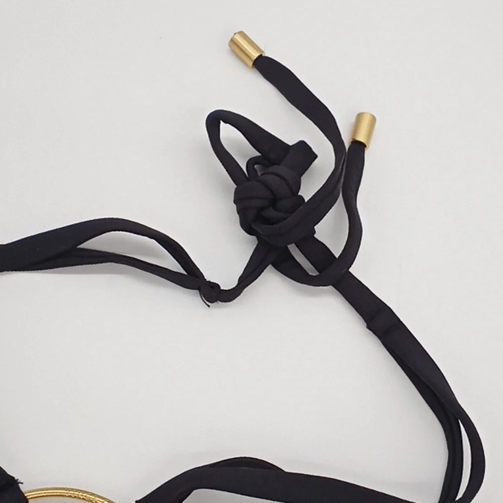 Vince Camuto Serengeti‎ Logo-Ring Cutout Halter Bikini Swim Top Black M